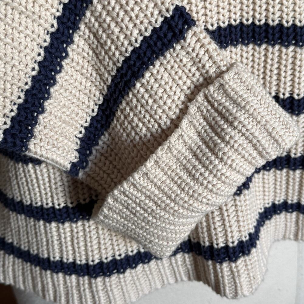 525 America Sweater Striped Cropped‎ Oversize 43" Bust XS 100% Cotton Cream Navy - Picture 7 of 10